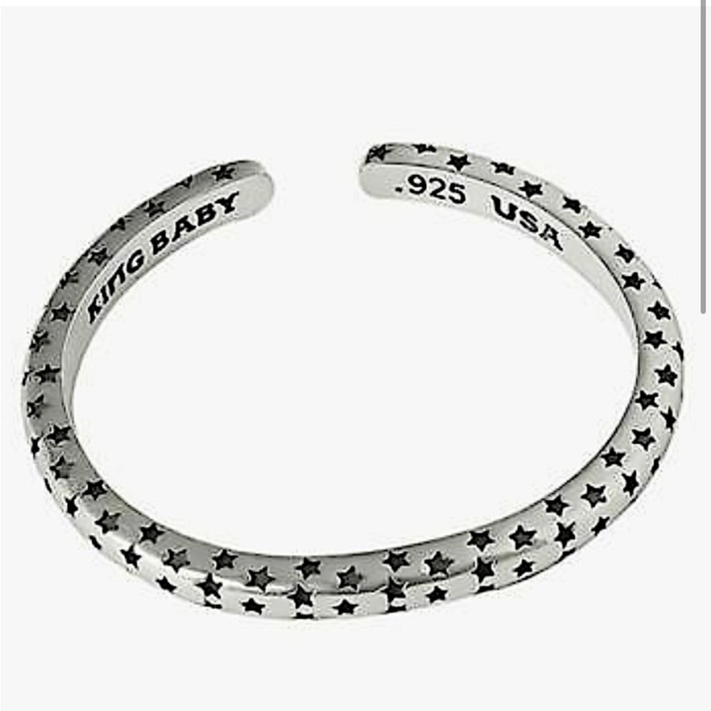 Star Sterling Silver Bangle Cuff Bracelet - Picture 6 of 8